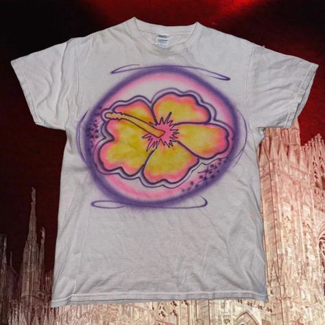 Vintage Y2K style airbrush shirt Delta pro weight... - Depop Y2k Tshirt Designs, Fairy Crop Top, Airbrush Tee, Punk Fairy, Airbrush Shirts, Y2k Tshirt, Airbrush T Shirts, Flower Cute, Grunge Streetwear