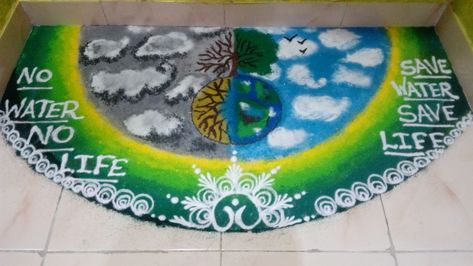 Save Environment Rangoli Design, Save Environment Rangoli, Motivational Rangoli For Competition, Rangoli On Social Issues, Save Earth Rangoli, Save Water Rangoli, Theme Rangoli Designs, Nature Rangoli Design, Water Rangoli Designs