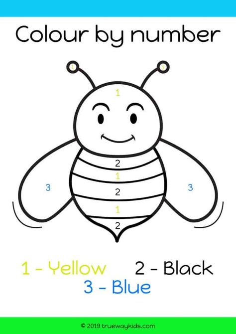 Color By Number Worksheets For Preschool, Color By Numbers Preschool, Bee Worksheet Preschool, Easy Color By Number For Preschool, Bee Math Activities Preschool, Preschool Color By Number Free, Easy Bee Crafts For Kids, Bee Activities For Preschool Free Printables, Easy Color By Number Printable Free