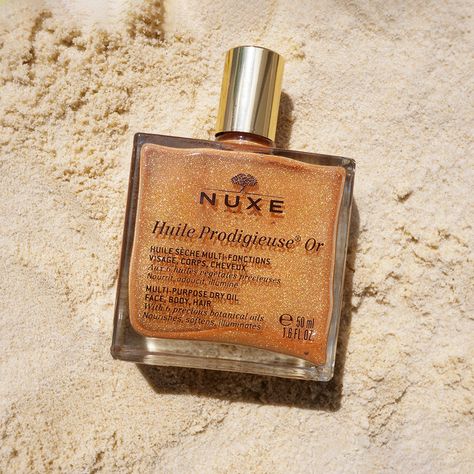 Summer Product Photography, Nuxe Skincare, Nuxe Oil, Cosmetics Ideas, Shimmer Oil, Shimmer Body Oil, Email Marketing Design Inspiration, Email Marketing Design, Summer Skincare