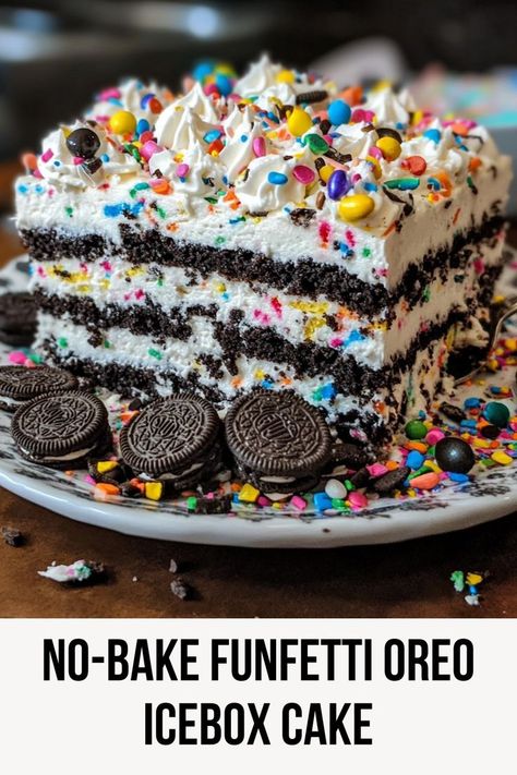 Ingredients 2 packages birthday cake Oreos (regular or Double Stuf) 2/3 cup milk 1¾ cups heavy whipping cream... Birthday Cake Oreos, Funfetti Oreo, Oreo Icebox Cake, Oreo Birthday Cake, Icebox Cake, Comfort Dishes, Oreo Cake, White Cake Mixes, Whipping Cream