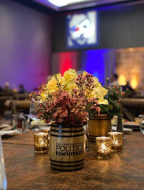 Bourbon Wedding, Kentucky Derby Decorations, Whiskey Wedding, Wine Barrel Table, Jameson Whiskey, Bourbon Tasting, Western Birthday Party, Barrel Decor, Vintage Centerpieces