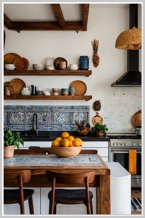 Transform your kitchen into a boho haven with our 8 useful kitchen ideas for stunning boho decor you'll love. Discover how to blend earthy tones, natural textures, and eclectic accessories to create a warm and inviting space. From unique shelving solutions to vibrant textiles, these tips will inspire your creativity and bring a touch of bohemian charm to your culinary oasis. Elevate your kitchen style and embrace the boho lifestyle today! Bohemian Kitchen Ideas, Colorful Eclectic Kitchen, Mediterranean Kitchen Decor, Latest Kitchen Ideas, Eclectic Accessories, Unique Shelving, Spanish Style Kitchen, Boho Kitchen Decor, Mediterranean Kitchen