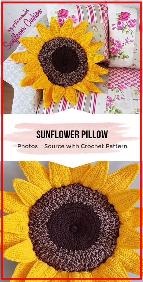 CROCHET Sunflower Pillow free pattern - easy crochet Pillow pattern via @shareapattern.com Easy Crochet Pillow, Crochet Car Seat Cover, Sunflower Pillow, Crochet Car, Crochet Cushion Cover, Crochet Pillow Pattern, Crochet Sunflower, Crochet Simple, Crochet Cushions