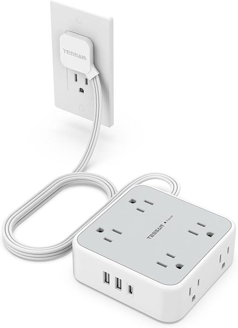 Amazon.com: Surge Protector Flat Extension Cord Flat Plug Power Strip, 8 AC Outlets, 3 USB Charger(1 USB C Port) 3-Sided Outlet Extender, 5 Ft, 900 Joules Protection, Office Supplies, Dorm Room Essentials, Grey : Electronics Bed Nightstand, College Dorm Room Essentials, Outlet Extender, Power Bars, Dorm Room Essentials, Surge Protector, Cellular Phone, Office Essentials, Extension Cord