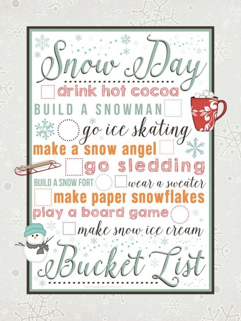 Snow Day Bucket List printable from Juggling Act Mama Snowday Activities, Printable Bucket List, Bucket List Printable, Teachers Day Card, Paper Games, How To Make Snow, List Printable, Paper Snowflakes, Snow Angels