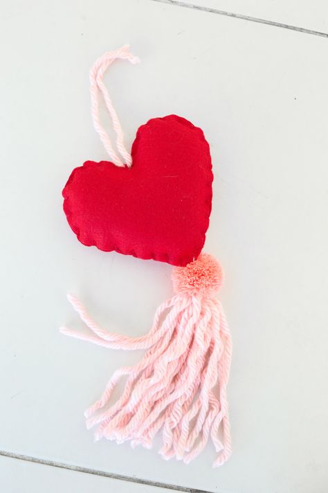 DIY Conversation Heart Tassel Charm Door Tassel, Heart Tassel, Felt Yarn, Cut Out Letters, Bare Hands, Bible Bookmark, How To Make A Pom Pom, Pom Pom Maker, Conversation Heart