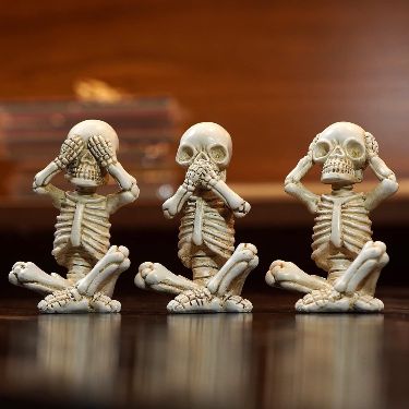 These no evil skull figurines are cool centerpieces for home or party and perfect decorative items for Halloween or Gothic decor home decoration. Size: These no evil skeleton statues are measured 2”D x 1.5”W x 3.3”H (5.2cm*3.8cm*8.5cm) (single one) Material: These 3 wise skeleton statues are made of high quality resin, extremely detailed and well-made. Package: 3 pieces (see no evil + speak no evil + hear no evil) Evil Statue, Hear See Speak No Evil, Evil Skull, Skull Statue, Skeleton Decorations, Speak No Evil, Halloween Gothic, Gothic Home, No Evil