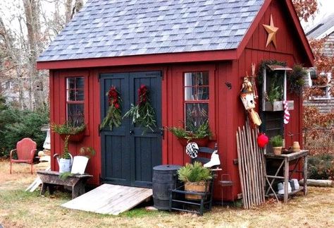 Red shed Storage Shed Makeover, Backyard Storage Shed, Red Shed, Shed Makeover, Backyard Storage Sheds, Wood Shed Plans, Backyard Storage, Large Sheds, Diy Shed Plans