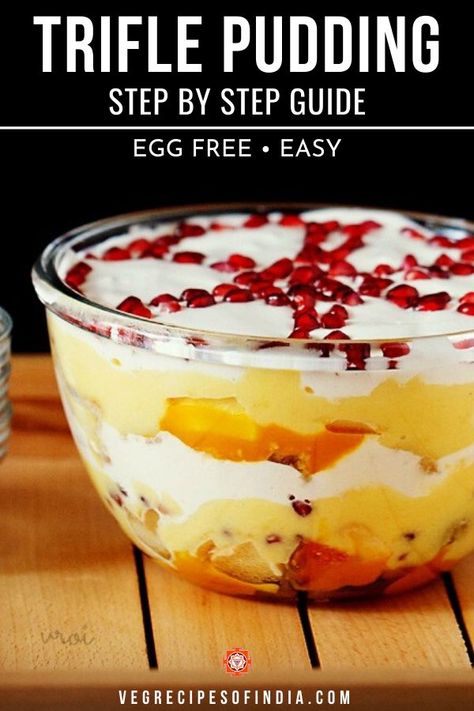 Trifle Pudding Recipe, Indian Deserts Easy, Pudding Recipes Desserts, Easy Pudding Desserts, Cake Pudding Recipe, Easy Trifle Desserts, Fruit Trifle Desserts, Easy Trifle Recipe, Eggless Pudding