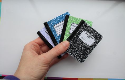 DIY mini notebooks Diy Mini School Supplies, How To Make Mini Notebooks, Cute Mini Notebooks Diy, How To Make A Tiny Notebook, Mini Paper Notebooks, Diy Mini Notebook, Cute Mini Notebooks, Remove Jar Labels, Diy Notebooks