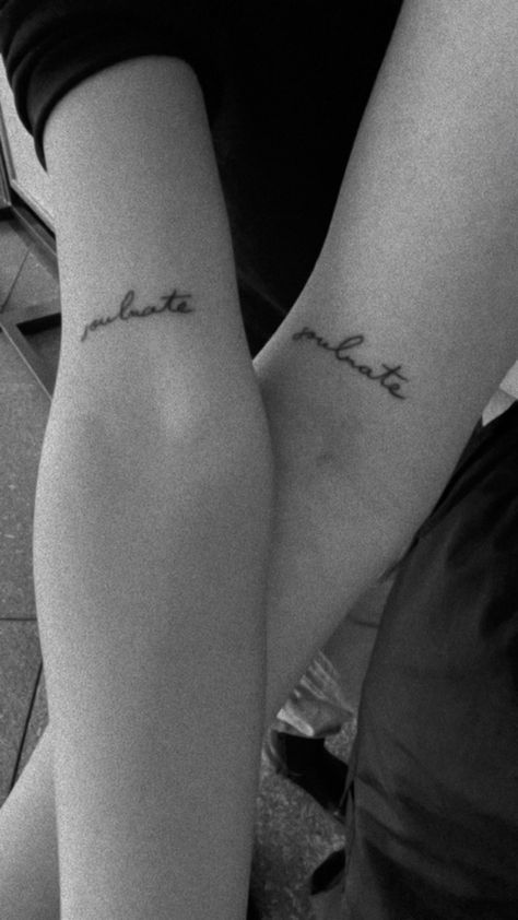 Soulmate Word Tattoo, Soul Mate Matching Tattoos, Soulmates Tattoo, Soulmate Tattoos, Soulmate Tattoo, Small Words Tattoo, Happiness Tattoo, Text Tattoo, Dainty Tattoos