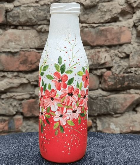 Bottle Painting Ideas For Kids Check more at https://www.kidsartncraft.com/bottle-painting-ideas-for-kids/ Flower Bottle Painting, Acrylic Painting On Bottles, Glass Pot Painting Ideas, Bottle Painting Flowers, Cute Bottle Painting Ideas, Glass Bottle Painting Ideas Acrylic, Glass Bottles Art Paint, Aesthetic Bottle Painting, Botal Art