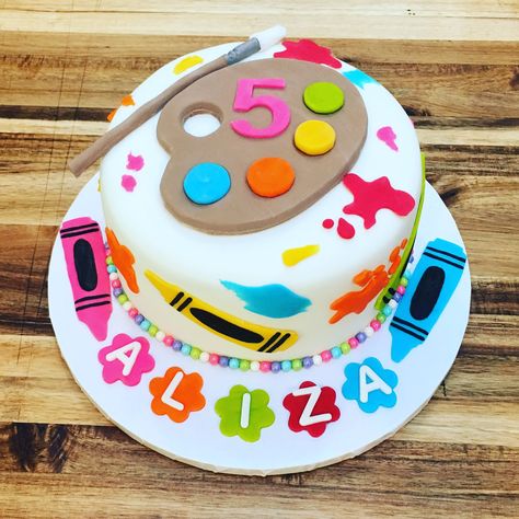 Crayons Cake Birthday, Craft Themed Birthday Cake, Crayon Cake Birthday, Arts And Crafts Birthday Cake, Art Theme Birthday Cake, Art Party Cake Ideas, Crayon Birthday Cake, Paint Party Birthday Cake, Painting Cake Ideas Birthday