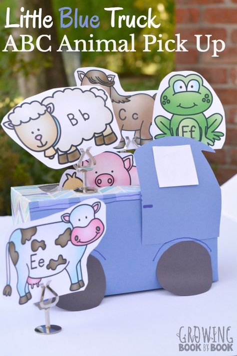 An alphabet activity to do after reading Little Blue Truck. via @growingbbb Abc Activity, Little Blue Truck, Truck Crafts, Learning Alphabet, Alphabet Activity, Transportation Preschool, Farm Preschool, Abc Activities, Transportation Theme