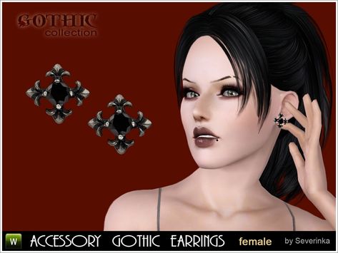 The Sims Resource - Gothic earrings 'Fleur de Lis' Sims 3 Generations, Sims 3 Cc Finds, Sims 3 Mods, Free Sims, Gothic Earrings, Gothic Accessories, Sims 4 Cas, Emo Scene, Sims 4 Clothing