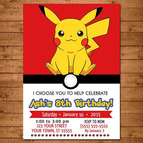 Pokemon Party Invitation- See more cute Pokemon Party Ideas on B. Lovely Events Pokemon Birthday Party Invitations, Pokemon Birthday Invitations, Pokemon Night, Pokemon Party Invitations, Pokemon Banner, Pokemon Invitations, Pokemon Themed Party, Pokémon Birthday, Birthday Party Invitations Free