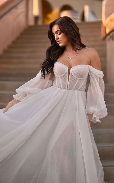 Luxe Strapless A-Line Wedding Dress with Off-the-Shoulder Bell Sleeves - Martina Liana Martina Liana Wedding Dress, Buy Wedding Dress, Martina Liana, Wedding Studio, Wedding 2025, Wedding Dresses Corset, Bride Gowns, Wedding Dress Couture, Couture Wedding