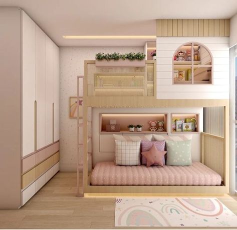 Girls Bedroom Ideas Toddler, Bunk Beds For Girls Room, Homeschool Room Design, Kids Room Bed, Bunk Beds Built In, Kids Room Interior Design, Modern Kids Bedroom, Toddler Girl Room, Small Room Decor