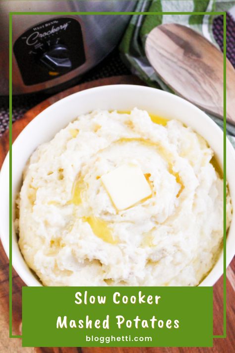 Slow Cooker Mashed Potatoes are so easy to make and frees up valuable stove-top space. Perfect to make for a potluck and holiday dinners. Crock pot mashed potatoes are rich, creamy, and full of flavor. Prep takes only minutes! This is the perfect holiday side dish. Great to take to potlucks, too. Crock Pot Mashed Potatoes, Slow Cooker Mashed Potatoes, Cheesy Green Bean Casserole, Crockpot Mashed Potatoes, Holiday Side Dish, Holiday Side, Holiday Dinners, Potato Sides, Mashed Potato Recipes