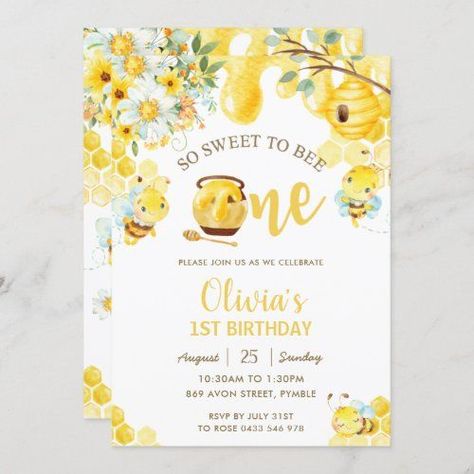 Bee 1st Birthday Party, Sweet To Bee One, Bee 1st Birthday, Cute Bees, Bee Birthday Party, 1st Birthday Party Invitations, Shower Collection, 1st Birthday Invitation, Bee Birthday