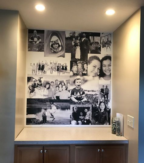 Photo Collage Repositionable Wallpaper Mix Tile Photo Wall Ideas, Diy Photo Collage Wall, Photo Wall Collage Bedroom, Canvas Photo Collage, Pictures Of Family, Photo Collage Diy, Repositionable Wallpaper, Photo Wall Display, Custom Photo Wallpaper