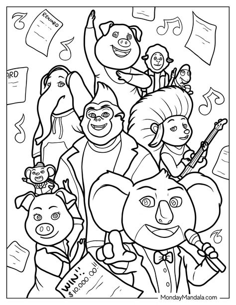 20 Sing Coloring Pages (Free PDF Printables) Sing Coloring Pages, Talent Show Coloring Pages, Sing 2 Coloring Pages, Sing Cartoon, Buster Moon, Passive Programs, Sing Movie, Preschool Coloring Pages, Singing Competitions