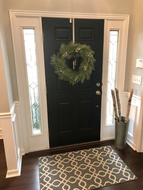 Black Entry Door Interior, Front Door Colors Inside, Paint Interior Front Door, Painting Inside Of Front Door, Paint Inside Of Front Door, Small Entryway Storage Ideas, Painted Interior Front Door, Interior Front Door Color, Black Front Door Interior