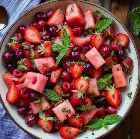 The Ultimate Guide to Watermelon Fruit Salad with Lime Mint Dressing - Cheesesteak Pasta, Watermelon Mint Salad, Watermelon Fruit Salad, Mint Dressing, Office Food, Cold Salads, Dressing For Fruit Salad, Fruit Salad Recipe, Summer Salads With Fruit