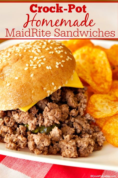 Crockpot Maid Rite Recipe, Crock Pot Loose Meat Sandwiches, Crockpot Loose Meat Sandwich, Crockpot Ladies Slow Cooker, Maidrites Recipe Crockpot, Loose Meat Sandwich Recipe Crock Pot, Maidrite Recipe, Maid Rite Recipe, Maid Rites