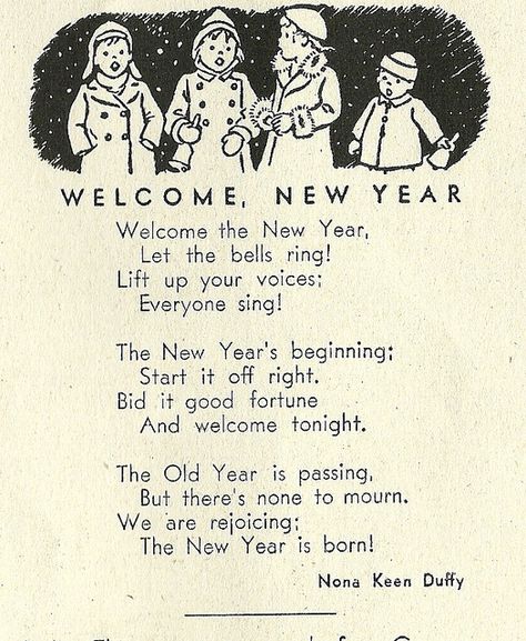 A charming vintage New Year's poem from the 1940s. * For free Christmas toys Arielle Gabriels The International Society of Paper Dolls also free China and Japan toys The China Adventures of Arielle Gabriel * New Year Poems Poetry, January Poem, Vintage New Years, New Year Poem, Nursery Rhymes Poems, Japan Toys, Christmas Poem, Winter Poems, New Years Eve Day