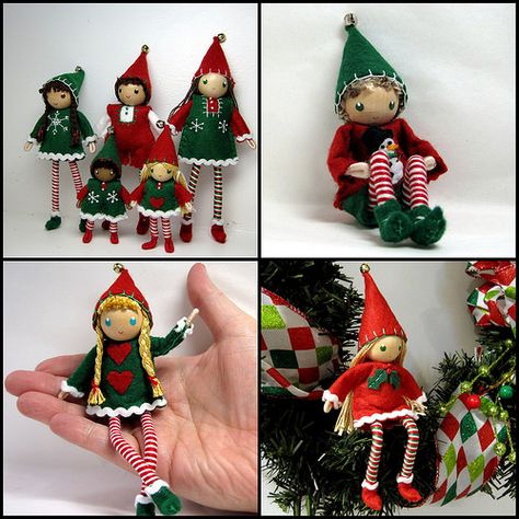 Kindness Elves, Christmas Clothespins, Christmas Elf Doll, Wee Folk, Christmas Elves, Bendy Doll, Felt Christmas Decorations, Clothespin Dolls, Elf Doll