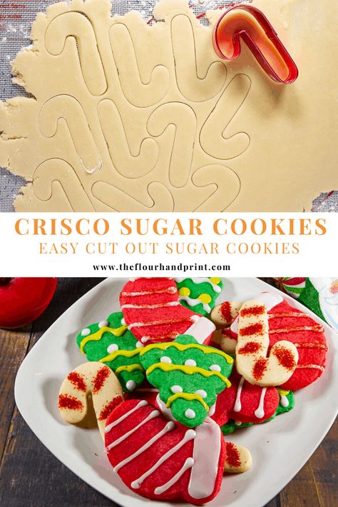 Crisco Butter Cookies, Crisco Shortening Cookies, Butter Crisco Sugar Cookies, Karo Syrup Sugar Cookies, Sugar Cookie Recipe With Crisco, Sugar Cookies With Shortening, Butter Flavor Crisco Sugar Cookie Recipe, Easy Roll Out Sugar Cookie Recipe, Cookies With Crisco Shortening