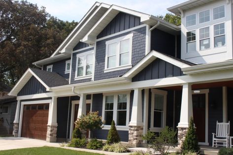 Hardie Board Siding Deep Ocean, James Hardie Deep Ocean Siding, Deep Ocean Hardie Siding, Midnight Surf Vinyl Siding, James Hardie Deep Ocean, Dark Blue Siding, Exterior Window Molding, Hardie Board Siding, Exterior Siding Colors