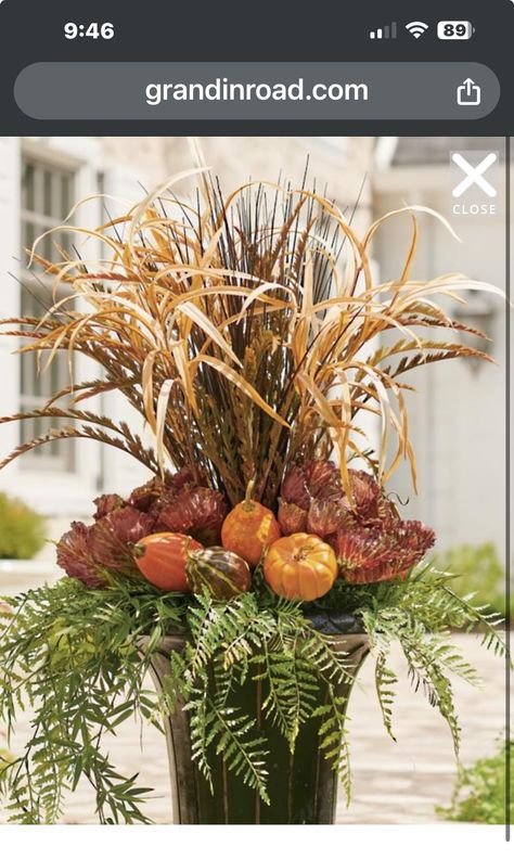 Fall Urn, Fall Pots, Harvest Garden, Fall Container Gardens, Fall Containers, Fall Planters, Garden Urns, Hanging Vines, Fall Arrangements