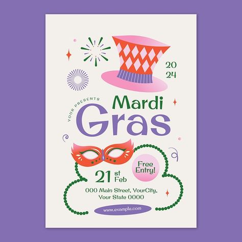 Mardi Gras Instagram, Mardi Gras Poster, Colorful Gradient, Flat Design, Design Working, Mardi Gras, Premium Vector, Graphic Resources, Carnival