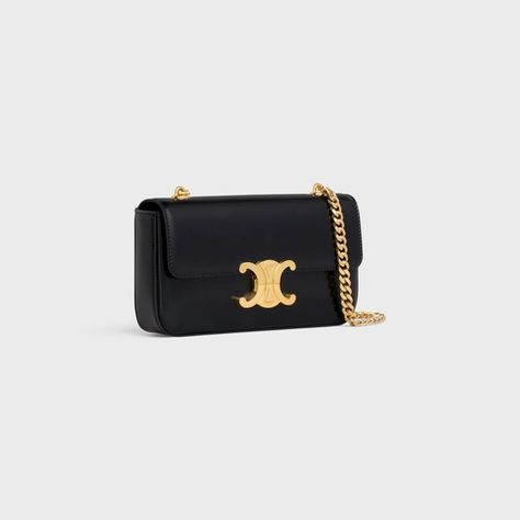 CHAIN SHOULDER BAG triomphe in shiny calfskin - Black | CELINE Celine Chain Shoulder Bag, Triomphe Bag, Celine Triomphe, Fragrance Bottle, Material Girl, Celine Bag, Chain Bag, Chain Shoulder Bag, Chain Bags