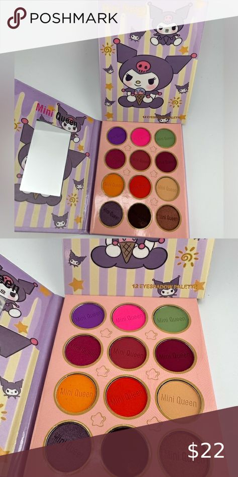 Mini Queen Kuromi Colorful Eyeshadow palette- 12 colors! Kuromi Eyeshadow, Hello Kitty Beauty, Eyeshadow Colorful, Colorful Eyeshadow Palette, Colorful Palette, Kawaii Sanrio, Colorful Eyeshadow, Eyeshadow Palette, Beauty Makeup