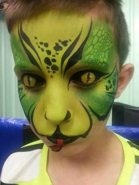 Christina Karr Davison snake Dragon Makeup, Paint Halloween, Face Painting For Boys, Halloween Board, Kids Face Paint, Dragon Costume, Face Painting Halloween, Boy Face, Fantasy Makeup