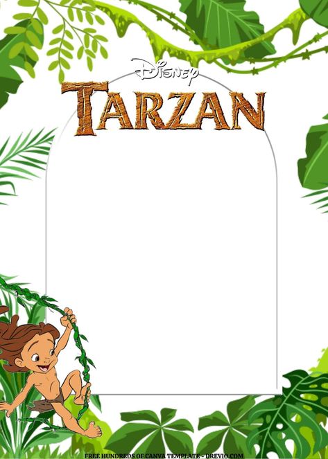 Nice FREE EDITABLE -  20 Tarzan Canva Templates Birthday parties will be the most special thing for the children, of course, with proper planning and theme selection. If your child enjoys Tarzan, you can plan a Tarzan-themed birthday party. Make yo... Tarzan Birthday Theme, Baby Tarzan Birthday Party Ideas, Tarzan Birthday Party, Tarzan Themed Birthday Party, Tarzan Party, Tarzan Birthday Party Ideas, Baby Tarzan, Safari Baby Shower Decorations, Baby Shower Safari Theme