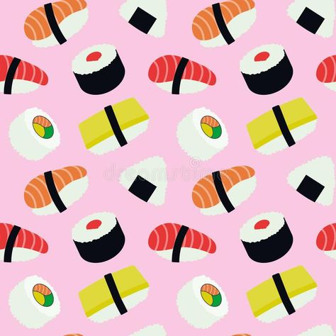 Sushi seamless pattern, vector illustration. stock illustration Sushi Illustration, Food Delivery Packaging, Background Traditional, Asian Restaurant, Sushi Design, Wrapping Paper Design, Asian Restaurants, Food Illustration, Seamless Pattern Vector