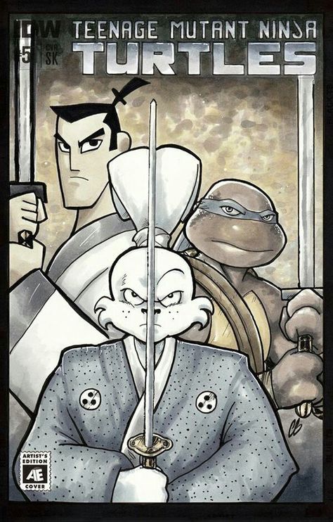 Samurai jack, usagi yojimbo and Leo Usagi Yojimbo Fan Art, Usage Yojimbo, Usagi Miyamoto, Miyamoto Usagi, Tmnt Girls, Idw Comics, Cover Comic, Marker Sketch, Sketch Cover