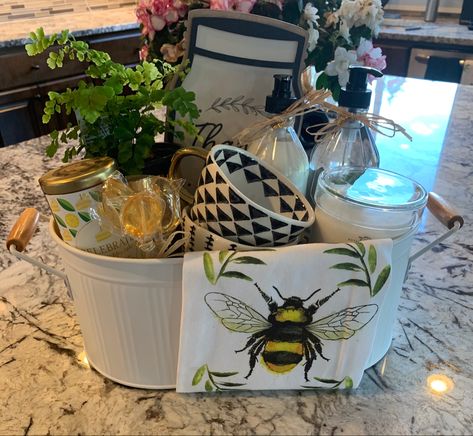 Gift basket Bumble Bee Gift Basket, Bee Themed Gift Basket, Bee Gift Basket, Bee Basket, Theme Basket, Thank You Baskets, Theme Baskets, Creative Gift Baskets, Raffle Basket