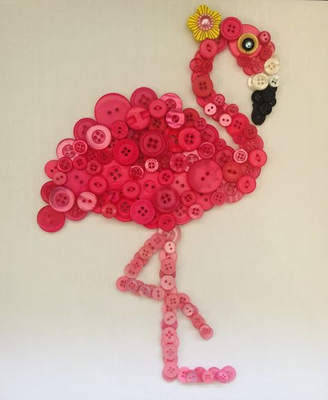 Love how this turned out, didn’t take too long either. I used hot pink buttons for the body and light pink buttons for the legs. I used a flower button to add detail flower🌼🦩 #buttonart #buttoncrafts #flamingo Flamingo Button Art, Button Art On Canvas, Button Art Projects, Button Creations, Crochet Flowers Easy, Crochet Baby Shoes Pattern, Shoes Pattern, Flamingo Art, Flower Button