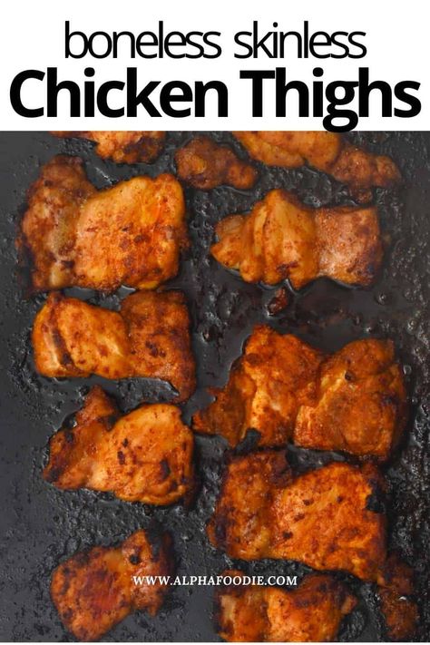 The entire family will love this foolproof method for tender, juicy baked boneless, skinless chicken thighs! They're inexpensive, easy to prepare, super versatile, and can be enjoyed whole, chopped, or shredded in hundreds of healthy meals! Healthy Boneless Skinless Chicken Thigh Recipes, Boneless Skinless Chicken Thigh Recipes Baked, Baked Boneless Skinless Chicken Thighs, Chicken Thighs In Oven, Baked Boneless Chicken Thighs, Chicken Thigh Seasoning, Chicken Thights Recipes, Crockpot Chicken Thighs, Man Recipes