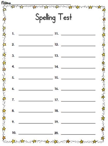 Spelling List Template, Spelling Test Paper, Third Grade Spelling Words, Spelling Test Template, 4th Grade Spelling, Spelling Word Activities, 1st Grade Spelling, 3rd Grade Spelling, Middle School Science Experiments