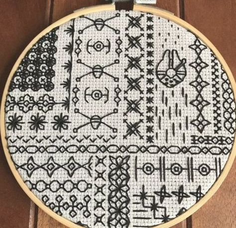 Star Wars Embroidery, Blackwork Embroidery Designs, Geeky Cross Stitch Patterns, Geeky Cross Stitch, Blackwork Embroidery Patterns, Blackwork Patterns, Blackwork Embroidery, Beautiful Cross Stitch, Needlework Embroidery