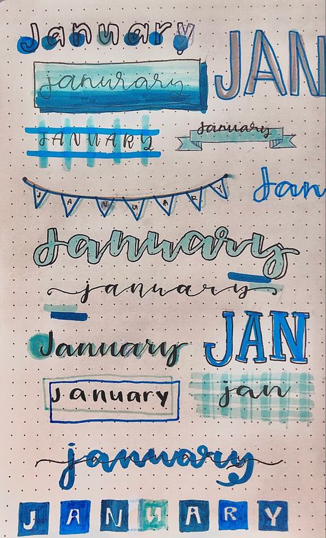 January Font Ideas, January Title Ideas, January Header, January Font, Journal Headers, Cute Handwriting, Bullet Journal Headers, January Bullet Journal, Organizator Grafic