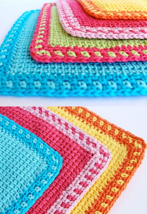 Tunisian Crochet Washcloths | My Poppet Makes Tunisian Crochet Washcloth, Crochet Room, Crochet Washcloth Pattern, Kitchen Crochet, Blanket Afghan, Crochet Tunisian, Tunisian Crochet Patterns, Tunisian Crochet Stitches, Confection Au Crochet