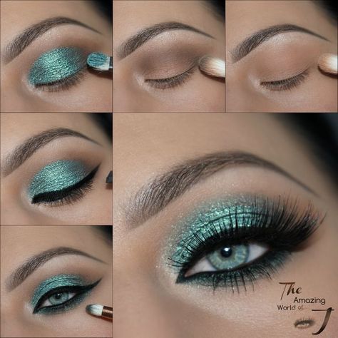 Green Eyeshadow Makeup, Green Makeup Tutorial, Eyeshadow Makeup Tutorial, Make Up Designs, Makeup Tutorial Eyeshadow, Eye Makeup Steps, Green Makeup, Beauty Make-up, Green Eye